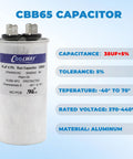 Dual Run Start Capacitor 35 UF 370 To 440 VAC For Air Conditioners And Heat Pumps CBB65R CBB65B Replacement aluminum body