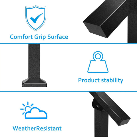 Heavy Duty Metal Handrail For Outdoor Steps Weather Resistant Powder Finish Crushes 600 Pounds Without Breaking A Sweat showing comfort grip surface and stability features.