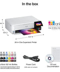 EcoTank Photo ET-8550 Wireless Wide-Format All-In-One Supertank Printer with scanner, copier, ink bottles, power cord, and documentation