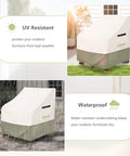 Heavy Duty 600D Waterproof Patio Adirondack Chair Cover 32 W x 35 D x 36 H Inches UV Resistant. Beige outdoor furniture protector.