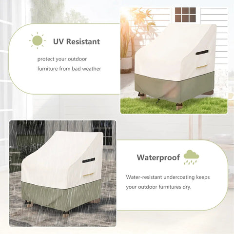 Heavy Duty 600D Waterproof Patio Adirondack Chair Cover 32 W x 35 D x 36 H Inches UV Resistant. Beige outdoor furniture protector.