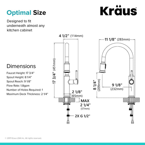 Diagram of Single Handle Pull-Down Kitchen Faucet With Spot Free Stainless Steel Finish, showing dimensions and size specifications.