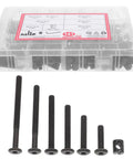 141 Piece Black Hex Socket Cap Screws And Nuts Set For Beds And Furniture Made From Aluminum Alloy And PP Material shown with storage case