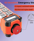 Close-up of 12 Button Wireless Crane Remote Control 12V 24V Industrial Radio Transmitter's emergency stop button.