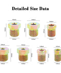 Detailed size data of fittings in 35 Piece Brake Line Fittings Kit For 1 Quarter And 3 Sixteenth Inch Lines With Inverted Flare Nuts