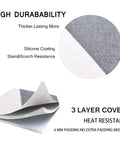 Diagram of Beefed Up Heavy Duty Ironing Board Cover And Pad With Pull Bungee Fit System showing three-layer silicone coating.