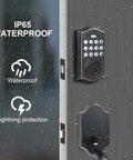 Keyless Entry Door Lock With Keypad And Handle Set, 5 In 1 Smart Deadbolt For Front Door, matte black in rain, IP65 waterproof