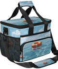 Insulated Picnic Backpack With Big Capacity Lunch Bag For Everyday Grub, ocean print, side mesh pocket, adjustable strap
