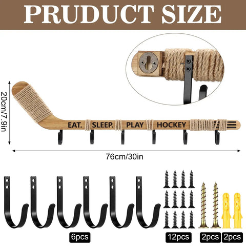 Top Shelf Hockey Stick Coat Rack Featuring Six Rock Solid Hooks Ideal For Dropping Your Jackets Hats And Gear Quick Wall Mounted Storage Piece That Saves Floor Space And Keeps Your Entryway Clean, measuring 76cm by 20cm.