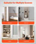 Sliding Pocket Door Hardware Track Kit With 5.73 Ft Heavy Duty Commercial Grade Track Set shown in bedroom, bathroom, study, and living room scenes.
