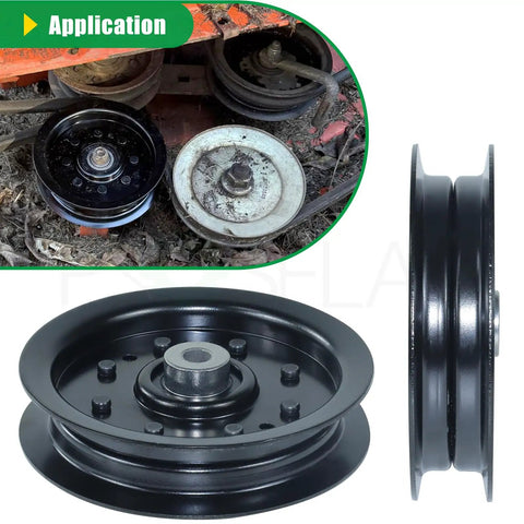 Two Pack Idler Pulley Kit 4.25 Inch Drop In Replacement For Cub Cadet RZT 50 shown in application view