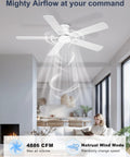52 Inch Low Profile Ceiling Fan With Light For Low Ceilings White Flush Mount Quiet DC Motor in modern living room