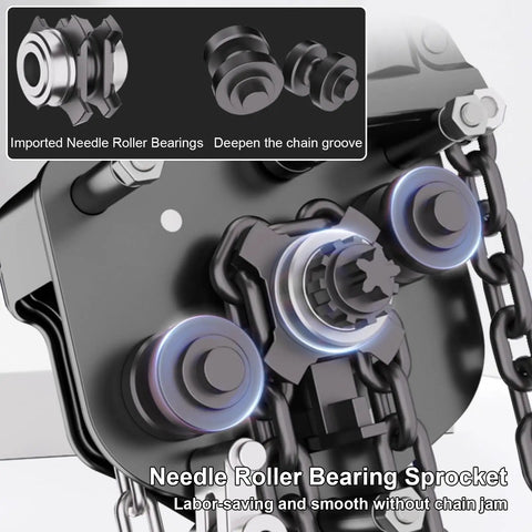 Needle Roller Bearing Sprocket for Hand Chain Hoist Heavy Duty Crane, ensuring smooth operation without chain jams.