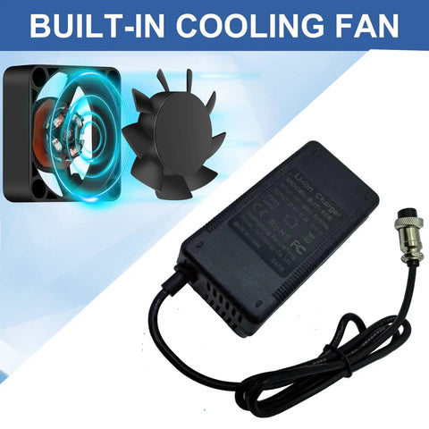 Beefy 24V 2A DC Battery Charger with built-in cooling fan and 0.47 inch connector for scooters and rides