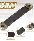 Brown PU Leather Drawer Pulls Set Of 6 With Iron Backing Plate 4.4 Inch Length 105 Mm Hole Distance, product details view