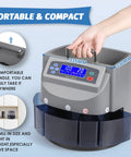 US Coin Counter Machine Auto Sorter and Wrapper Roller for Pennies Nickels Dimes Quarters and Dollars with handle.