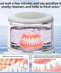 Pro Grade Retainer And Dental Appliance Ultrasonic Cleaner With Three Cleaning Modes 42000 Hz High Frequency Cleaning 20W Power 230 ml Tank White YKL At Home, white unit with retainer in water