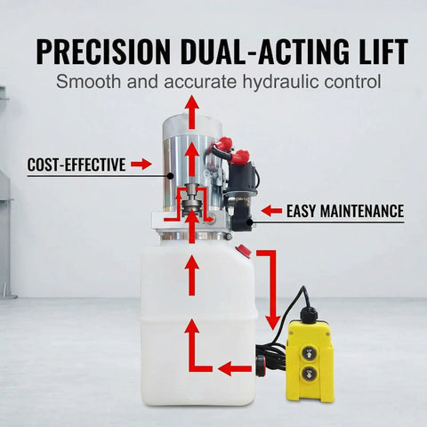 Double Acting 12V DC Hydraulic Pump With 4 Quart Plastic Reservoir, 3200 PSI Power Unit for precision lifting and dumping