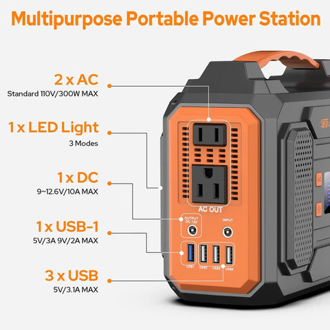 Power Station 300W Solar Generator 280Wh Portable Outdoor Power Bank With 110V AC Outlets Pure Sine Wave DC USB QC3.0 ports