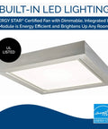 Super Quiet Energy Star Bath Exhaust Fan With 110 CFM And 1.5 Sones, Model AER110LTK, featuring built-in dimmable LED lighting