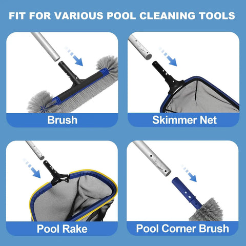 Deluxe Five-In-One Pool Cleaning Kit with brush, skimmer net, rake, corner brush attachments, ideal for various cleaning tasks