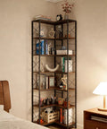 Tall Corner Bookshelf With Fourteen Shelves And Seven Tiers, Space Saving Corner Bookcase for living room, neat wall mounted look