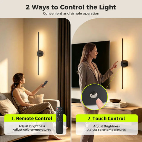 vidvic 28Inch Rechargeable Black Wall Sconces Set of 2 Dimmable and Remote with remote and touch control features.