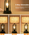 Farmhouse End Table Lamps Set Of 2 With Touch Control And 3 Way Dimmable Night Light USB Port Dual Bulbs, Matte Black, Dimmer Display