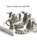 Beefy Built Marine Bimini Top Deck Hinge With Quick Release Pin And Ring 316 Stainless Steel Rust Resistant Easy Install Includes Installation Screws For Saltwater Boats showing stainless hinges and screws.