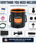 Complete 9-piece maintenance kit including heavy duty outboard motor flushing bag, valve, hoses, and connectors.