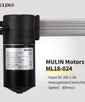 Close up of Heavy Duty ML18-024 Power Recliner Replacement Motor with label details and steel actuator for electric chairs.