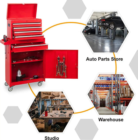 Detachable 3 Drawer Tool Chest With Large Storage Cabinet And Adjustable Shelf Heavy Duty Red Black Rollin Garage Workshop Organizer For Tools Hardware And Gear in various settings