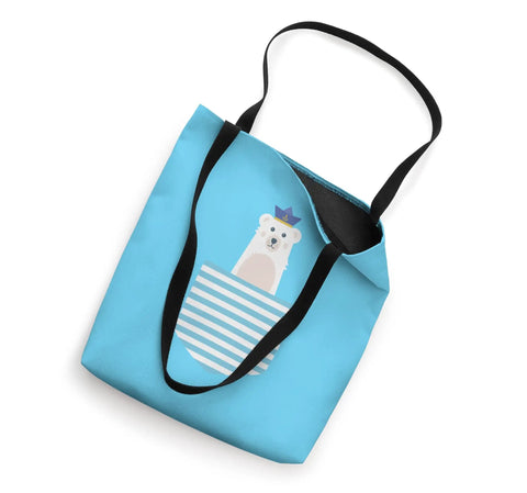 Blue Maritime Captain Tote Bag with bear design, black handles, for Boating And Sailing Enthusiasts, 16x16 inch durable gear.