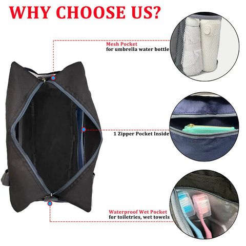 Open view of Underseat Personal Item Duffel Bag 18x14x8 Foldable Carry On For Air Travel 25L showing mesh pocket and wet pocket.