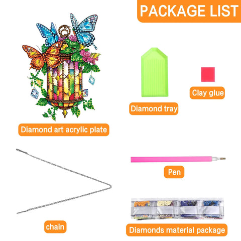 Dope Diamond Painting Kit Hanging Pendant Butterfly Sun Catcher With Rhinestone Lamp Art package contents overview