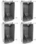 Pack of 4 Plastic Electrical Box Grey Outlet Box Single Gang New Work Junction Box With Captive Nails 20 Cu In Capacity Built To Last 3-5/8 In Length, 2-1/8 In Width, 3-1/4 In Depth Durable PVC For Outlets Switches Receptacles, front view