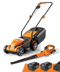 Cordless Lawn Mower And Leaf Blower Combo with Two 4.0Ah Batteries and Charger No Cord Hassle 24V Max Power 13 Inch Cut, 135 MPH Blower