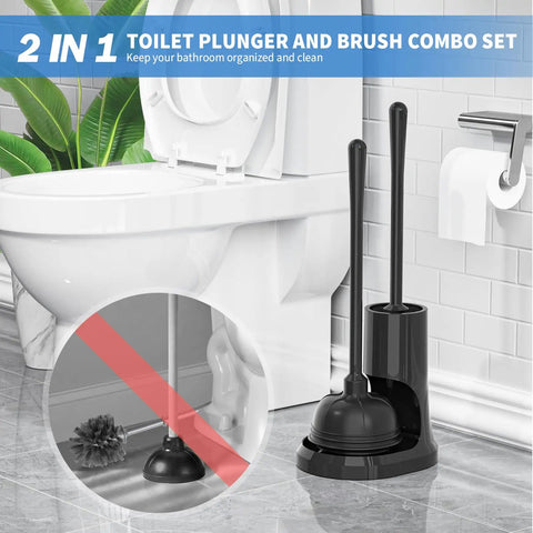 Heavy Duty Toilet Plunger And Brush Set With Holder 2 In 1 Bathroom Cleaning Kit With Modern Caddy Stand For 5 Point 7 Inch Toilet Drain Universal Fit For Easy Everyday Cleaning