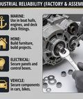 Uses of All-In-One 61-Piece M8 Stainless Steel Lock Nut And Flat Washer Kit With 13mm Open-End Wrench in various industries