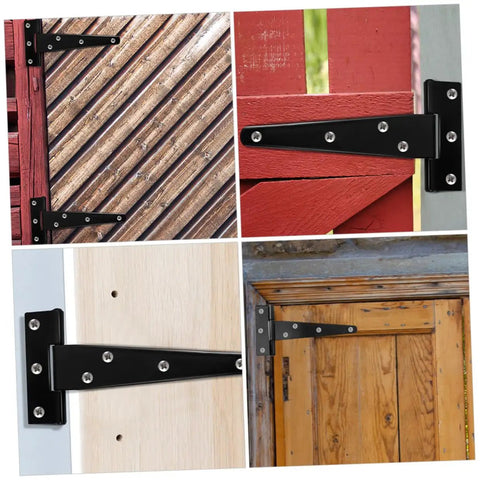 Collage of Heavy Duty Black Galvanized T Shape Weld On Hinges 5 Inch 8 Pack For Cabinets Screen Doors Garage And RV Use Durable Door Hardware