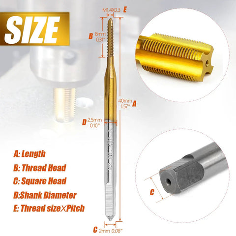 2 Piece M1.4 X 0.3mm Thread Taps Set Pro Grade Must Have M2 HSS Right Hand Tap Titanium Plated For Precision Milling