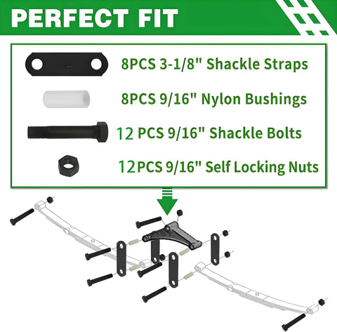 Diagram of Tandem Trailer Axle Kit For Double Eye Leaf Spring Shackles and Shackle Straps Heavy Duty 12 Bolt and Nut Set