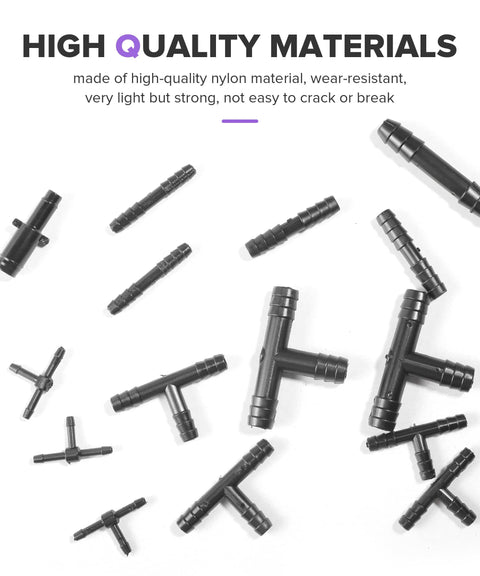 Nylon connectors from Six Piece 5 Foot Silicone Vacuum Hose Kit With 64 Connectors for Cars and Boats Piping System.
