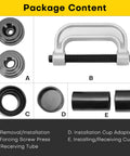Acymner ball joint press and U-joint removal tool kit with threaded screw clamp and receiving tubes, metallic gray
