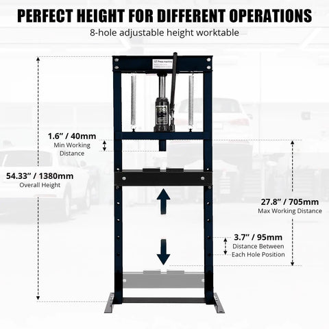 Beefy 12 Ton Hydraulic Press For Metalworking And Auto Repairs With H Frame Adjustable Work Table Stamping Plates Built In Safety Valve And Bearing And U Joint Installation For Bending Straightening And More