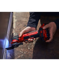 V20 Cordless Oscillating Multi Tool With Beast Mode Power used for precise cutting along wall edge with LED light on