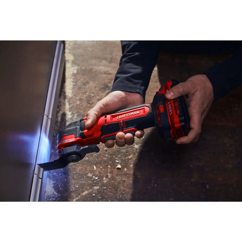 V20 Cordless Oscillating Multi Tool With Beast Mode Power used for precise cutting along wall edge with LED light on