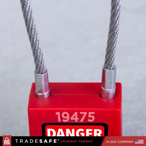 Lockout Tagout Steel Cable Locks With Keys 10 Red Keyed Alike Electrical Lockout Padlock Set showing cable detail