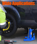 Premium Hydraulic Toe Jack Lift 20 Ton 44000 Lbs Heavy Duty Steel Auto Tool For Quick Garage Fixes in use under a vehicle.