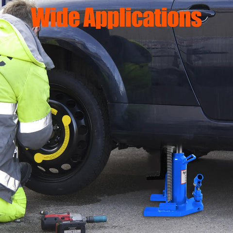 Premium Hydraulic Toe Jack Lift 20 Ton 44000 Lbs Heavy Duty Steel Auto Tool For Quick Garage Fixes in use under a vehicle.